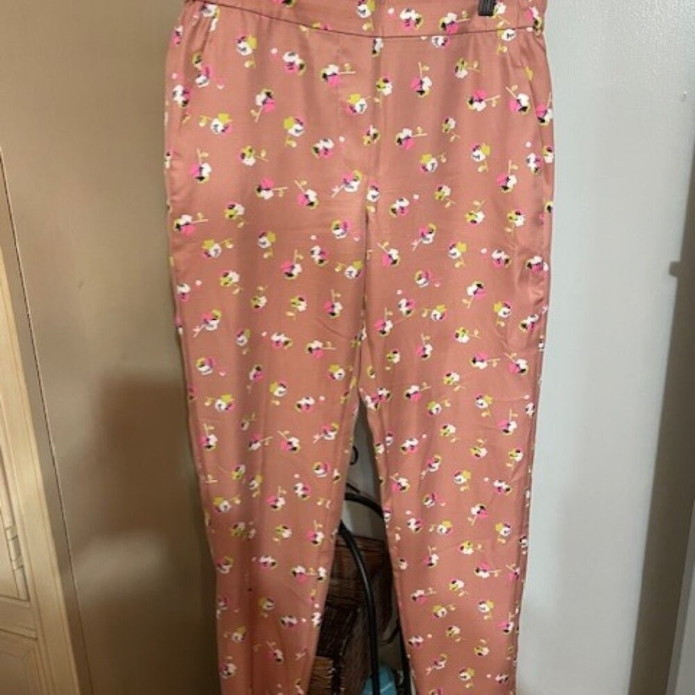 J CREW High Rise Blush Pink Abstract Floral Print Pants Size 6